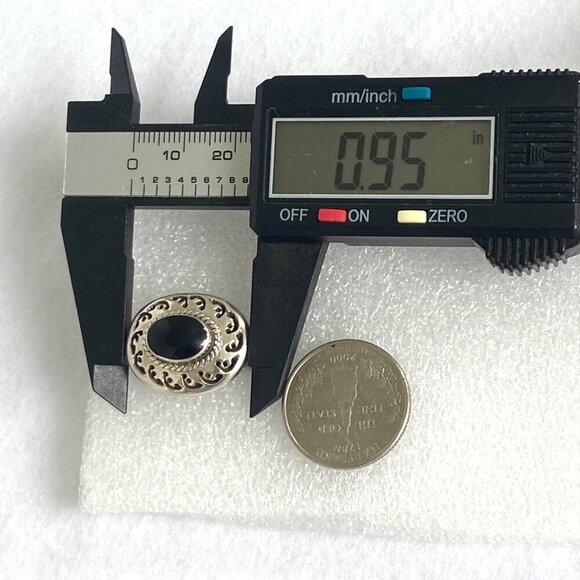 VTG Sterling Silver 925 Mexico Heavy Oval Bezel Set Black Onyx Clip On Earrings - Picture 11 of 15